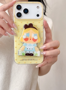 一家不会撞壳的店独特哭脸女孩手机壳适用华为苹果17pro桌面金属支撑架P80手机壳iPhone15plusM70 16PM保护套