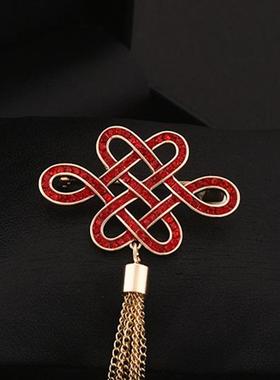 MEILAIFUREN 吉祥红色中国结流苏高档胸针高端定制搭配饰品送礼物