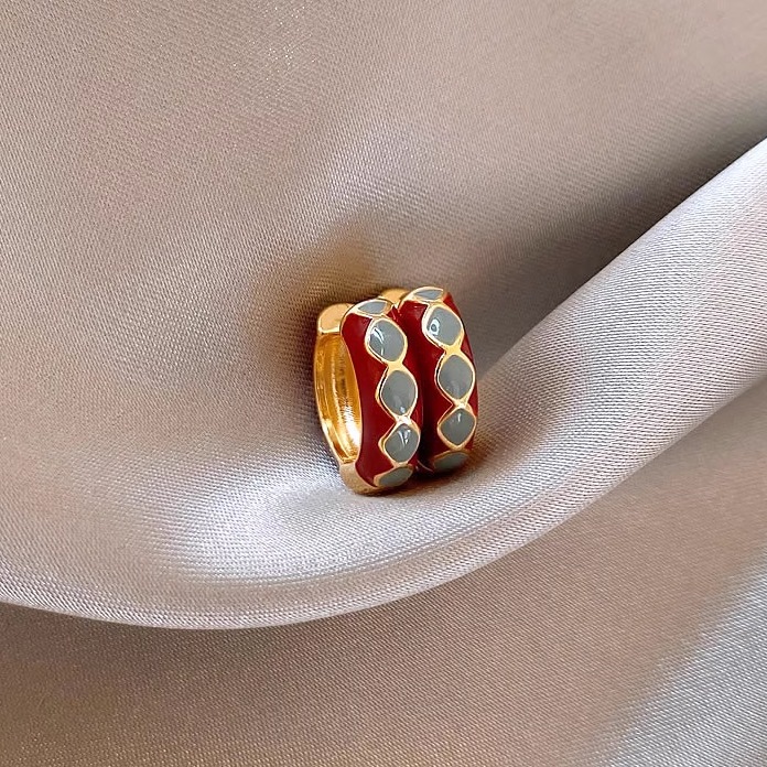 MEILAIFUREN高端定制 红色滴釉珐琅复古圈圈耳环耳圈耳钉轻奢耳饰