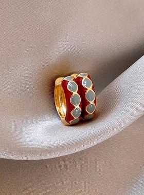 MEILAIFUREN高端定制 红色滴釉珐琅复古圈圈耳环耳圈耳钉轻奢耳饰