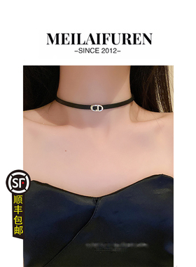 MEILAIFUREN高端定制黑色颈链皮革项圈女颈带项链锁骨链女脖配饰