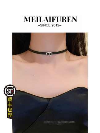 MEILAIFUREN高端定制黑色颈链皮革项圈女颈带项链锁骨链女脖配饰