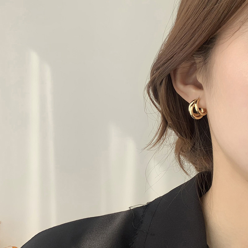 欧美金属感复古耳环女纯银