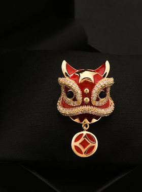 MEILAIFUREN 新款高级感胸花中国年开运送财醒狮胸针红色喜庆别针