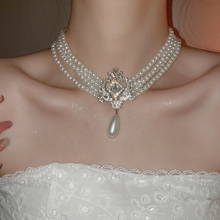 MEILAIFUREN高端定制法式复古珍珠串珠项链女高级感多层叠戴水滴