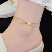 MEILAIFUREN高端定制蝴蝶钛钢不掉色脚链女轻奢小众设计足链脚环