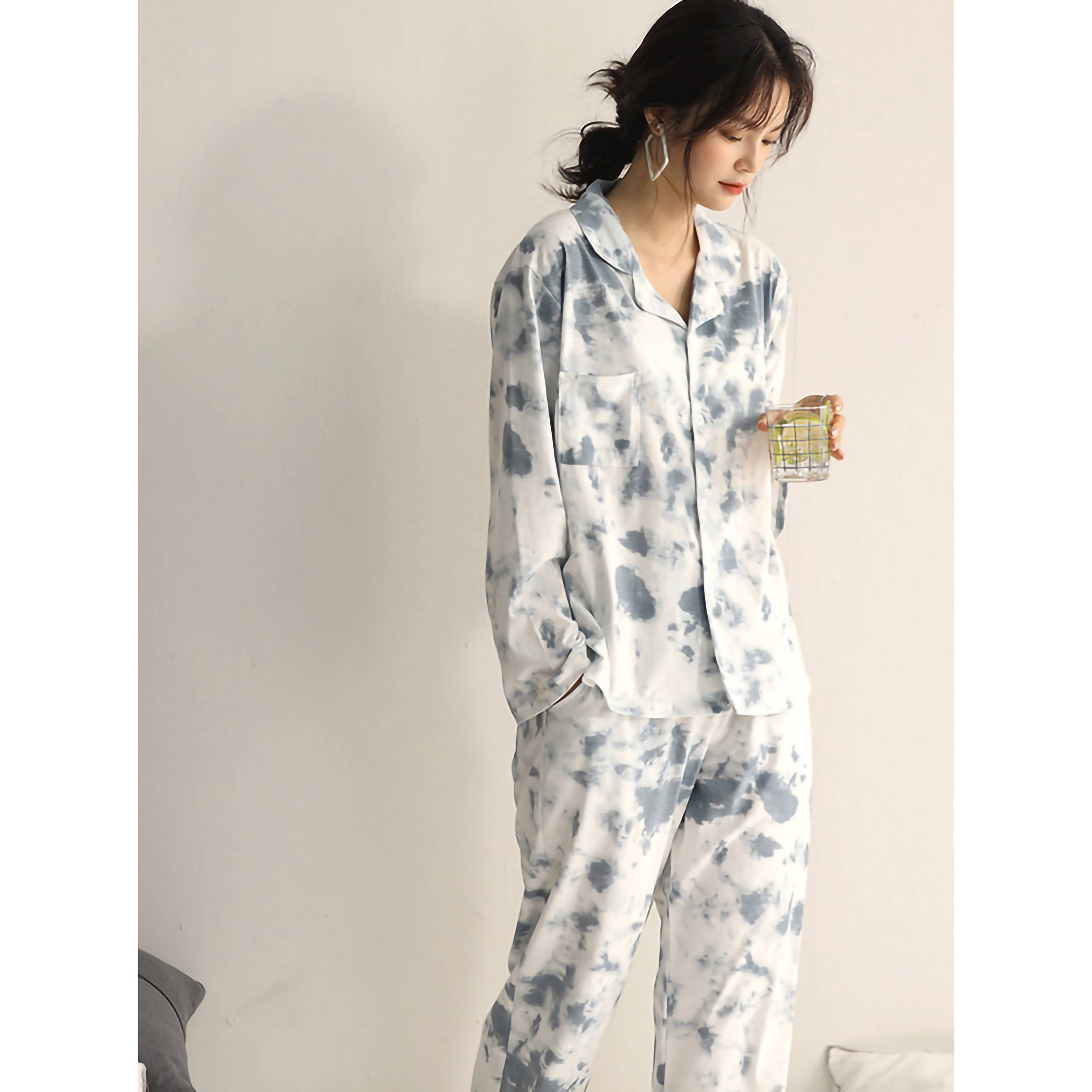 女春秋纯棉扎染睡衣套装