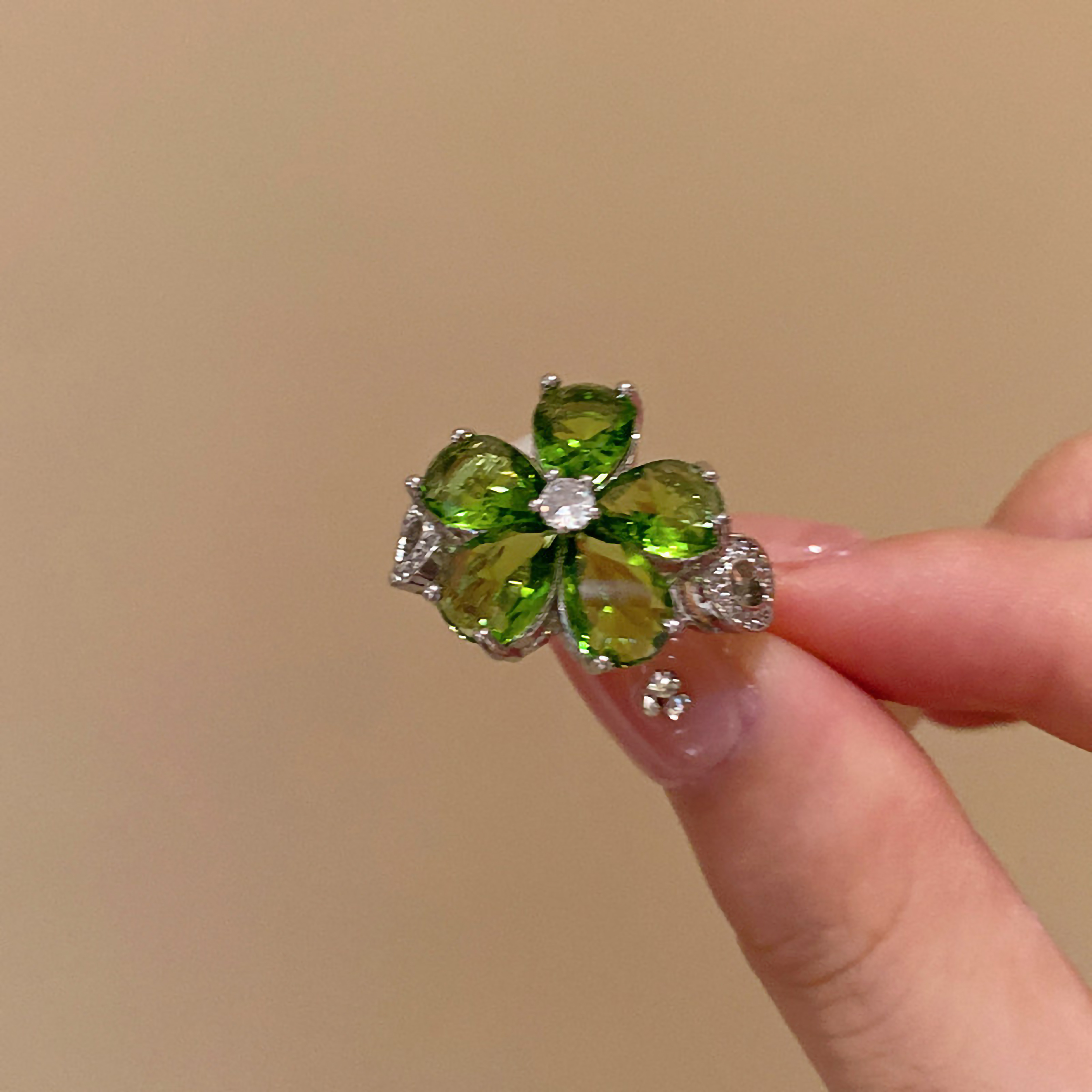 花朵戒指锆石气质百搭开口戒指环
