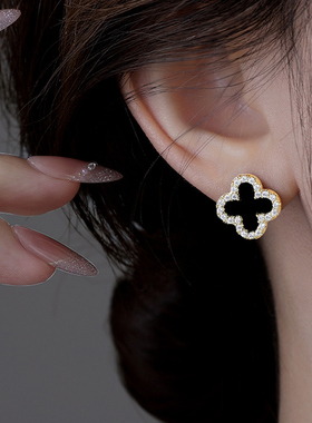 MEILAIFUREN高端定制微镶幸运三叶草耳钉女纯银高级感百搭耳环