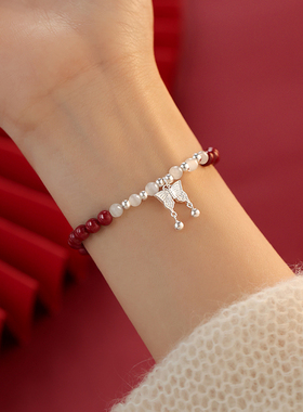 925纯银蝴蝶朱砂手链小众手镯