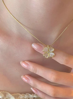 猫眼石四叶项链女款轻奢小众