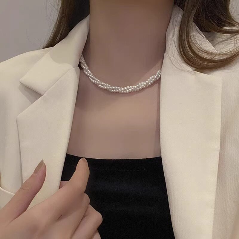 三层玻璃珍珠项链女轻奢高级