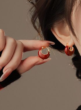 MEILAIFUREN高端定制新年红色包包耳圈轻奢高级感气质百搭耳钉
