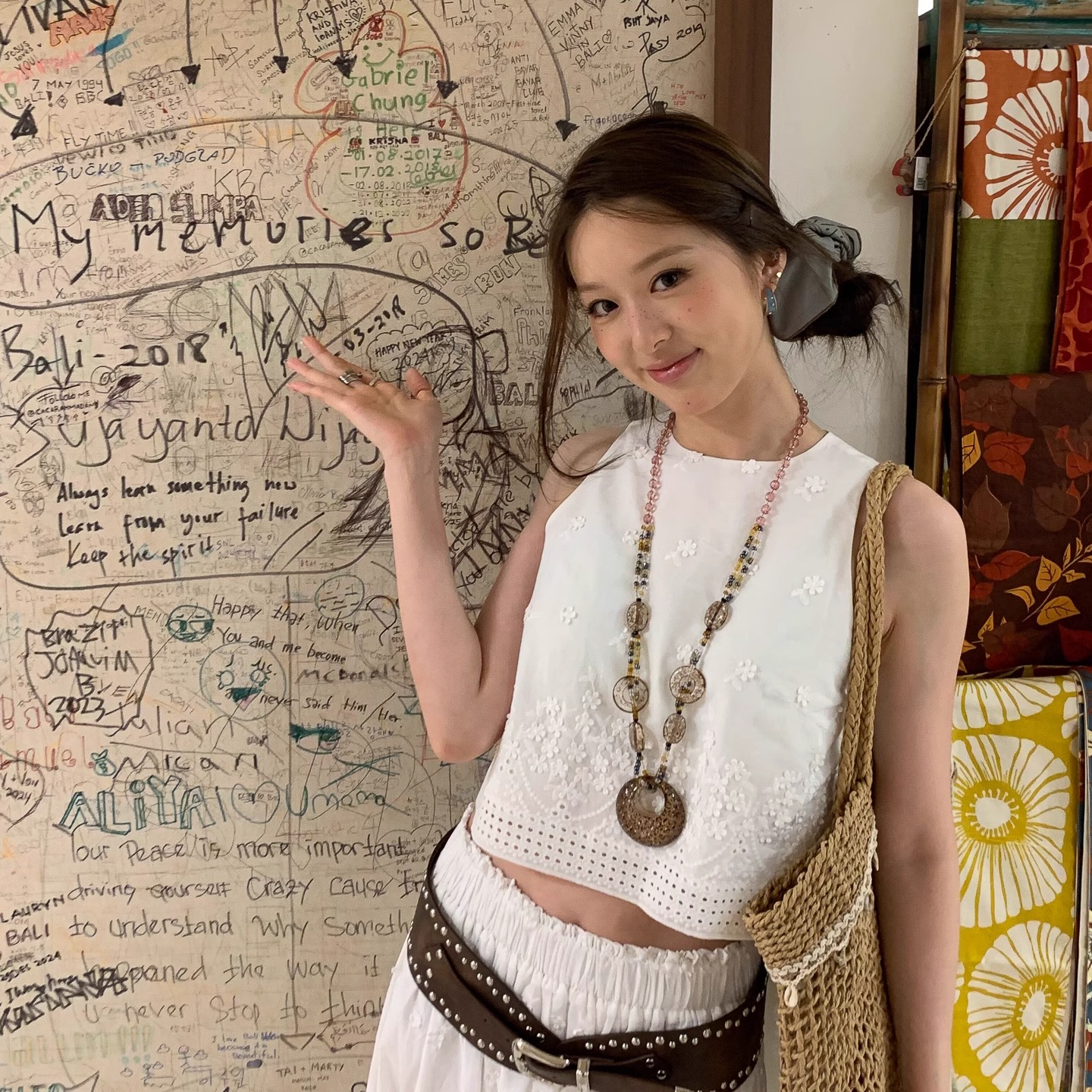 圆环串珠项链长款毛衣链配饰女