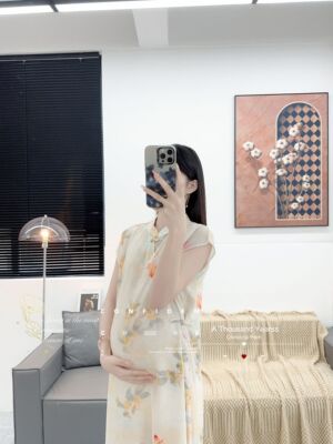 国风孕妇装新中式天丝麻改良旗袍连衣裙2026新款春夏季文艺时尚女 — 4