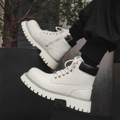 白色马丁靴厚底增高休闲工装靴
