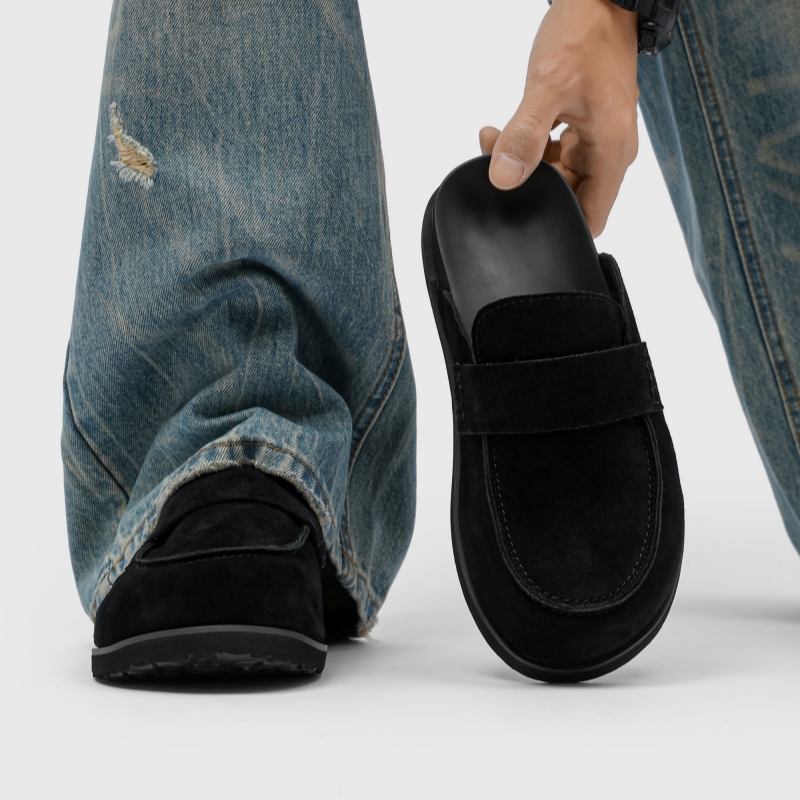 翻毛皮复古勃肯鞋懒人包头半拖鞋