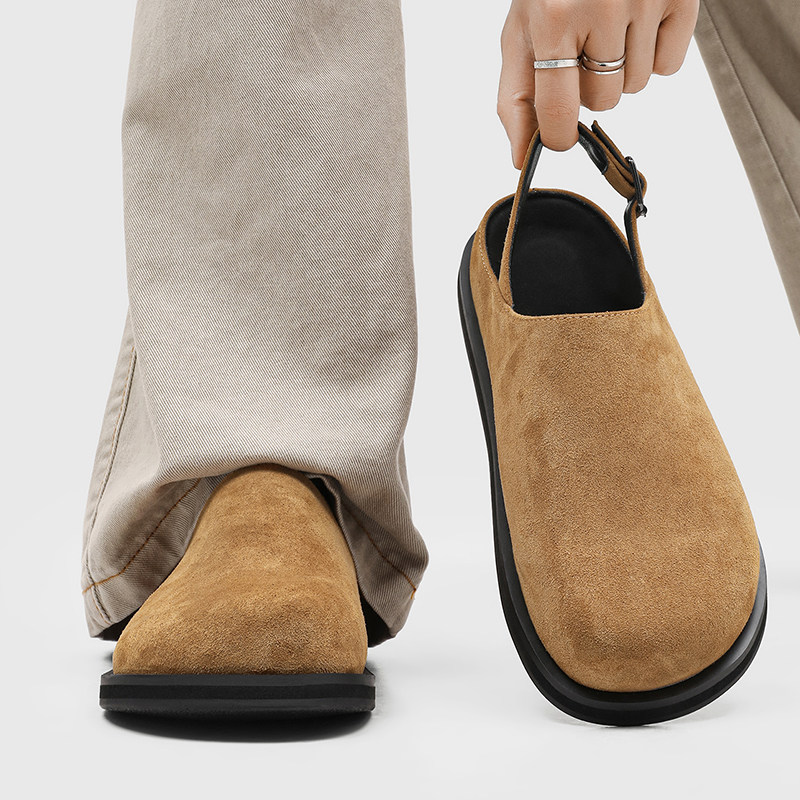 2026夏季新款休闲复古勃肯鞋透气包头半拖鞋男一脚蹬高级感穆勒鞋