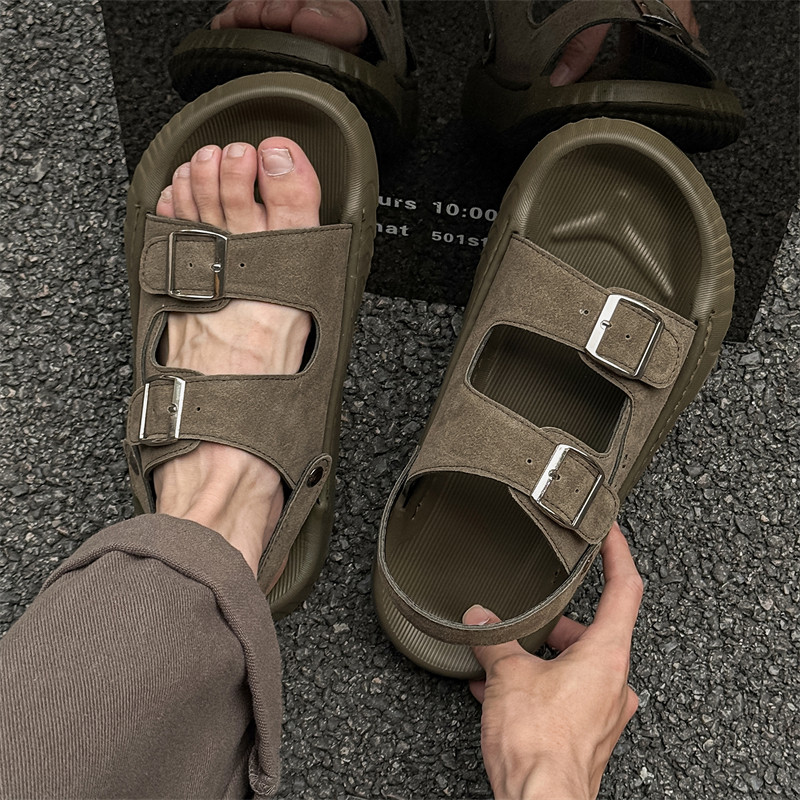 夏季外穿凉鞋男厚底露趾户外休闲开车沙滩鞋高级感两用拖鞋一字拖