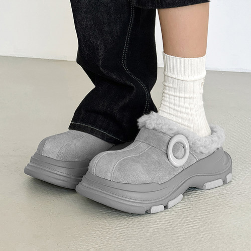 雪地靴加绒加厚毛毛包头半拖鞋