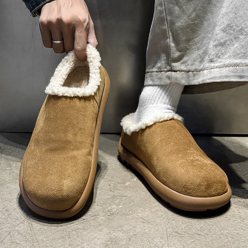 加绒加厚雪地靴包头半拖鞋棉鞋