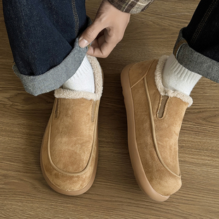 冬季加绒保暖一脚蹬雪地靴男全包勃肯鞋小土豆休闲乐福鞋加厚棉鞋