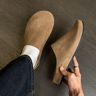 2026新款春季外穿包头半拖鞋男潮牌透气休闲复古勃肯鞋纯色博肯鞋