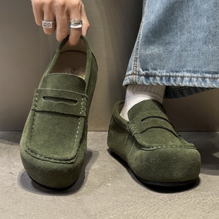 2026新款春季复古全包勃肯鞋男透气一脚蹬小众设计感翻毛皮乐福鞋