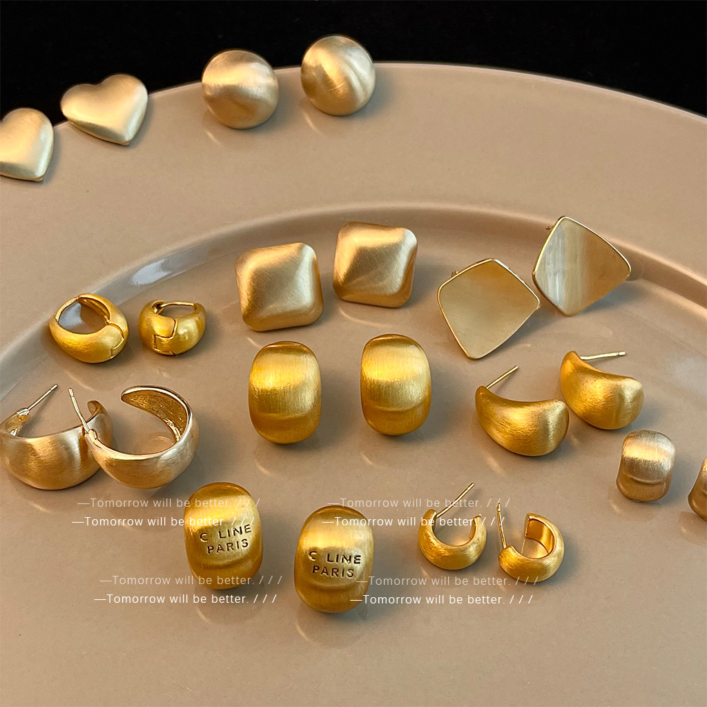 925银针拉丝磨砂质感几何耳环