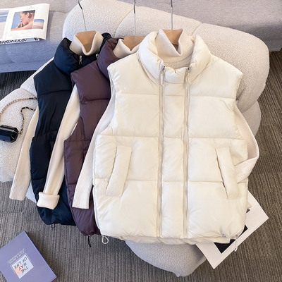 超好看减龄 胖mm大码立领棉服马甲女秋冬双拉链简约宽松马夹潮611