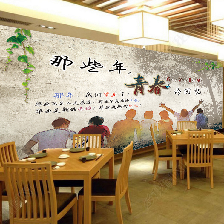 酒吧那些年青春的回忆复古怀旧餐厅背景墙餐馆土家菜面馆装修壁纸