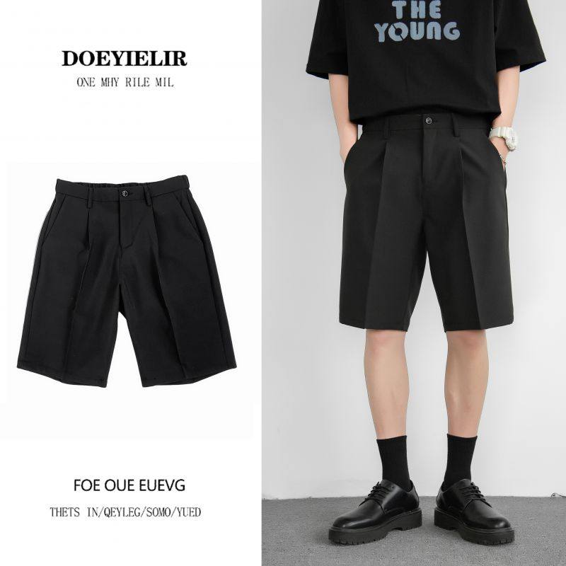 高腰西装短裤男春夏穿搭配宽松垂感阔腿五分裤黑色百搭显瘦中裤