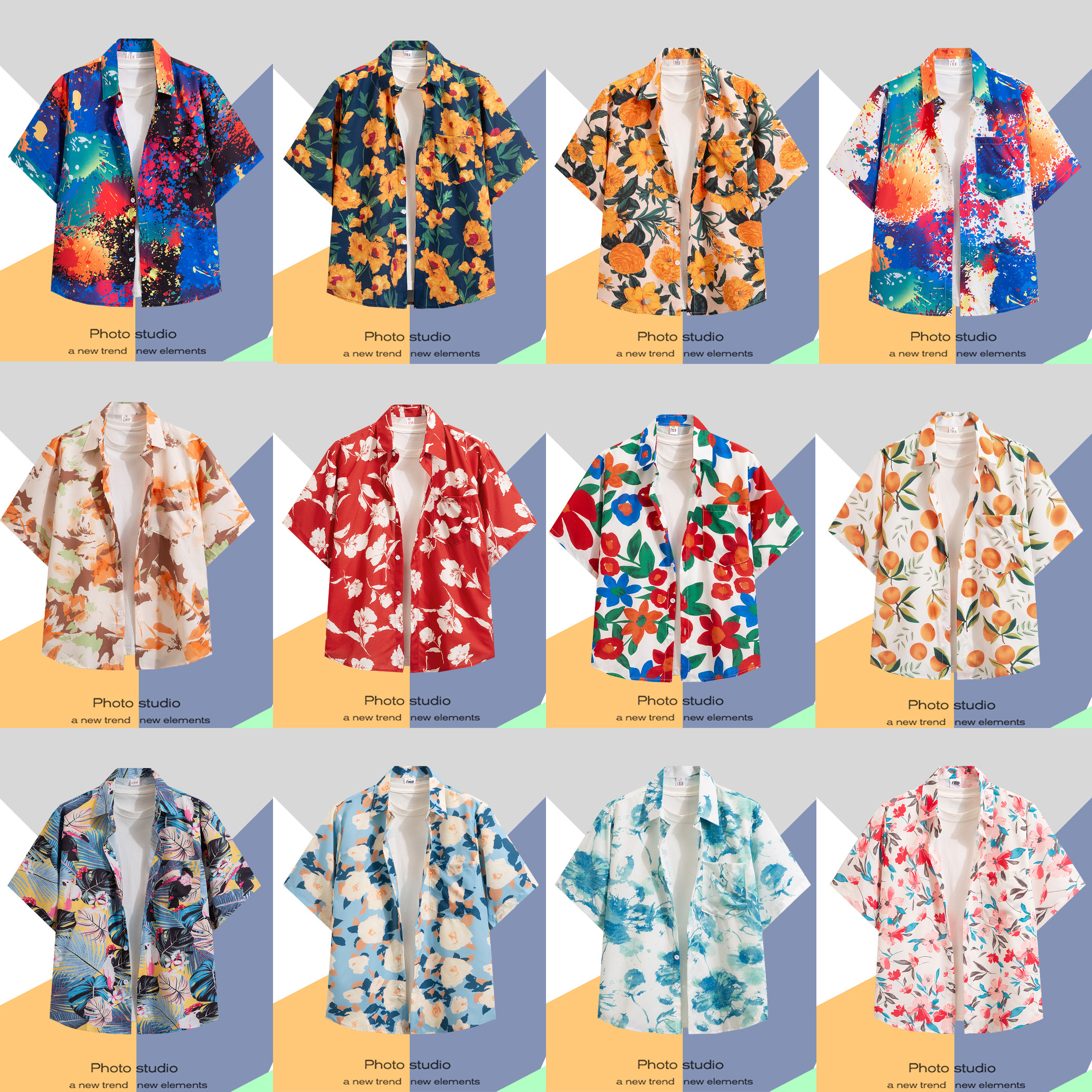 夏季男士短袖花衬衫复古港风休闲沙滩海边美式情侣花衬衣网红外套,男装,衬衫,淘宝优惠券,粉丝福利购,淘宝优惠卷