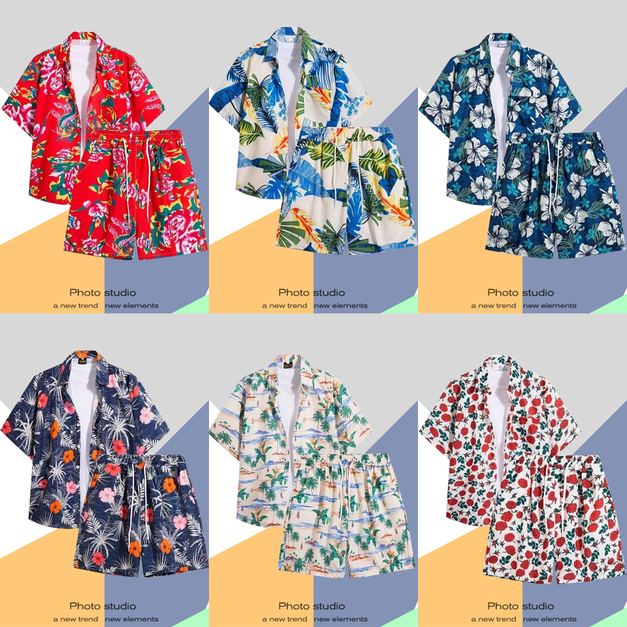 港风复古情侣套装沙滩衬衣