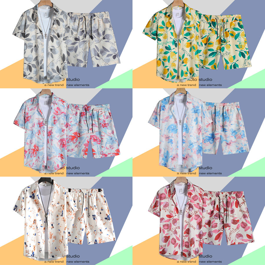 复古vintage夏季短袖花衬衫ins痞帅宽松情侣港风海边沙滩短裤套装,男装,其他套装,淘宝优惠券,粉丝福利购,淘宝优惠卷