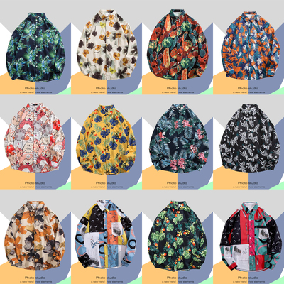 秋季花衬衫男士寸衫长袖高级感