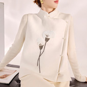 秋冬中式 重工手工艺花朵钉珠白色马甲高级感精致绝美立领毛呢上衣