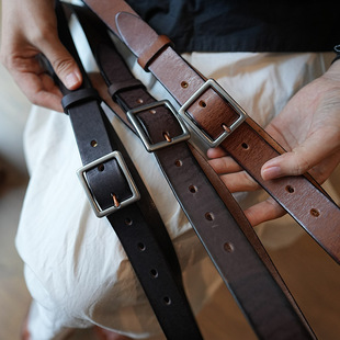 水染植鞣牛皮美式复古日字扣百搭休闲真皮牛仔工装休闲皮带腰带