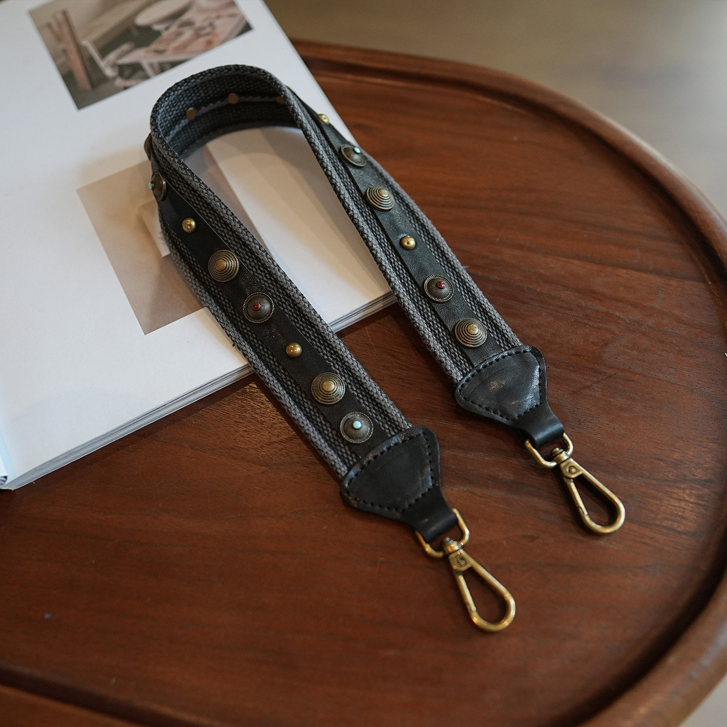 小众复古手工铆钉可拆卸牛皮拼接宽肩带配件百搭腋下单肩短背带