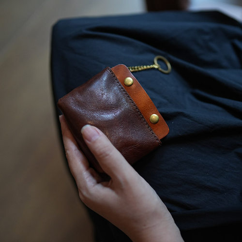 鹿小姐复古植鞣牛皮零钱包