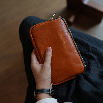 植鞣牛皮复古高级感长款手拿钱包