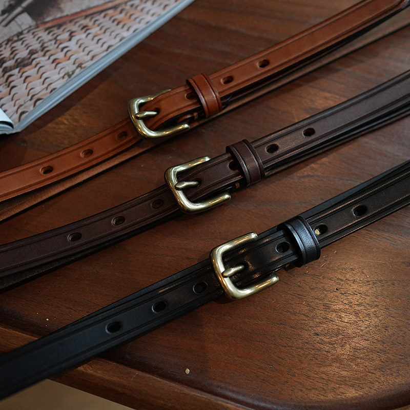 植鞣牛皮文艺复古简约真皮铜扣百搭休闲女式工装牛仔裤窄皮带腰带