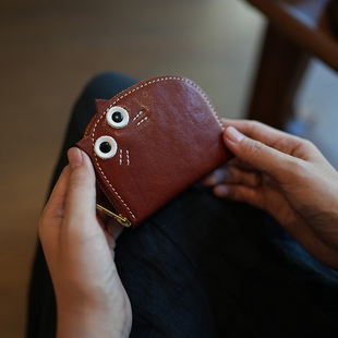 鹿小姐复古可爱植鞣牛皮大容量风琴卡包真皮银行卡零钱收纳包