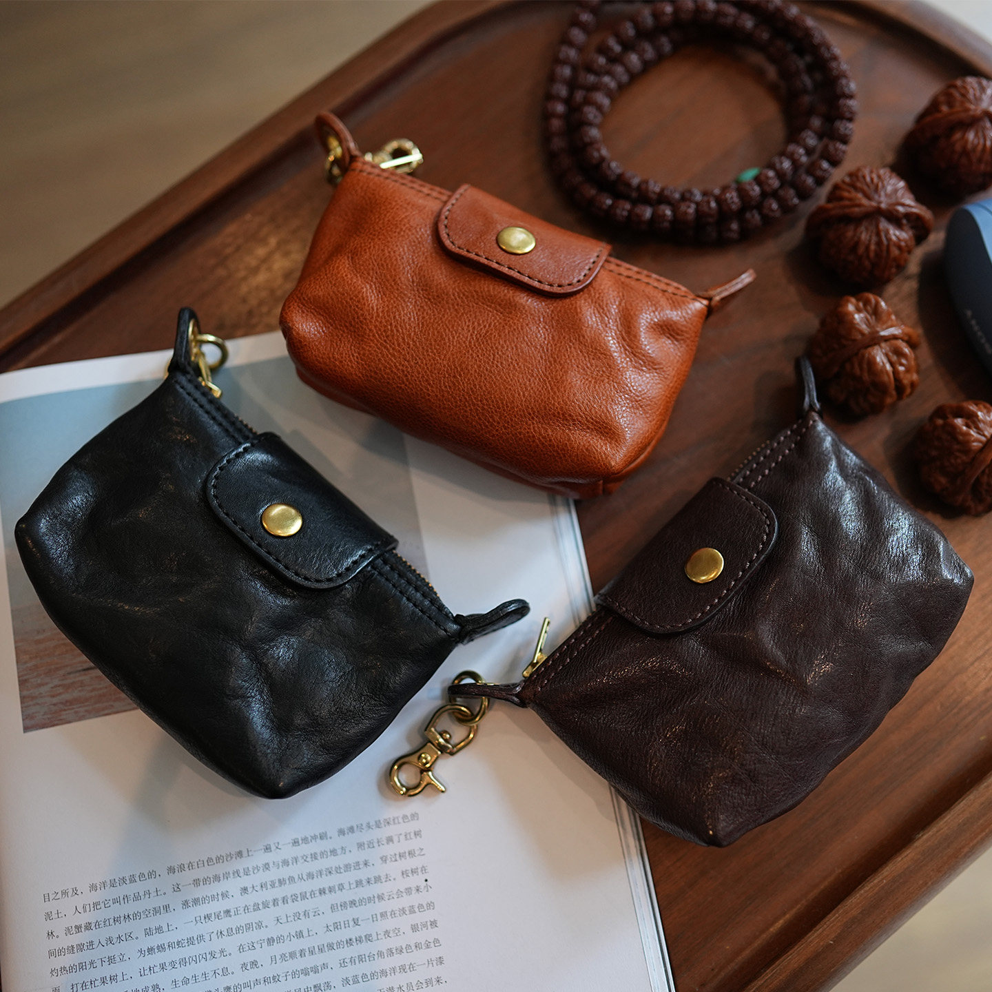 鹿小姐复古高级感植鞣牛皮零钱饺子包真皮便携文玩核桃收纳小挂包,箱包皮具/热销女包/男包,钱包,淘宝优惠券,粉丝福利购,淘宝优惠卷