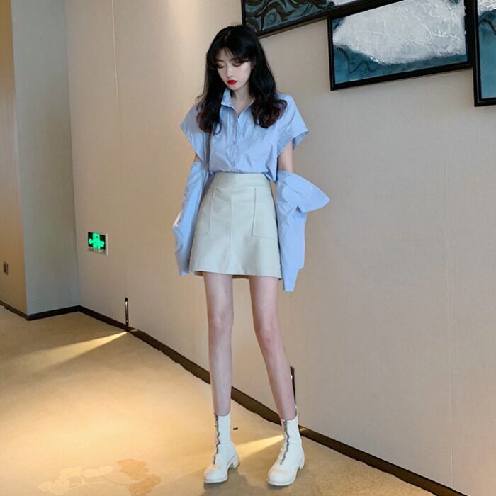 Spring new pattern Paige pocket Package hip Leather skirt skirt Hollow Removable Long sleeve shirt suitin the Women's clothing/Boutique , Skirts  category - from Buy2taobao.com to provide professional Taobao agent buy service
