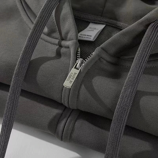 高级灰350g重磅深灰色拉链卫衣男秋冬宽松百搭休闲带帽开衫外套女