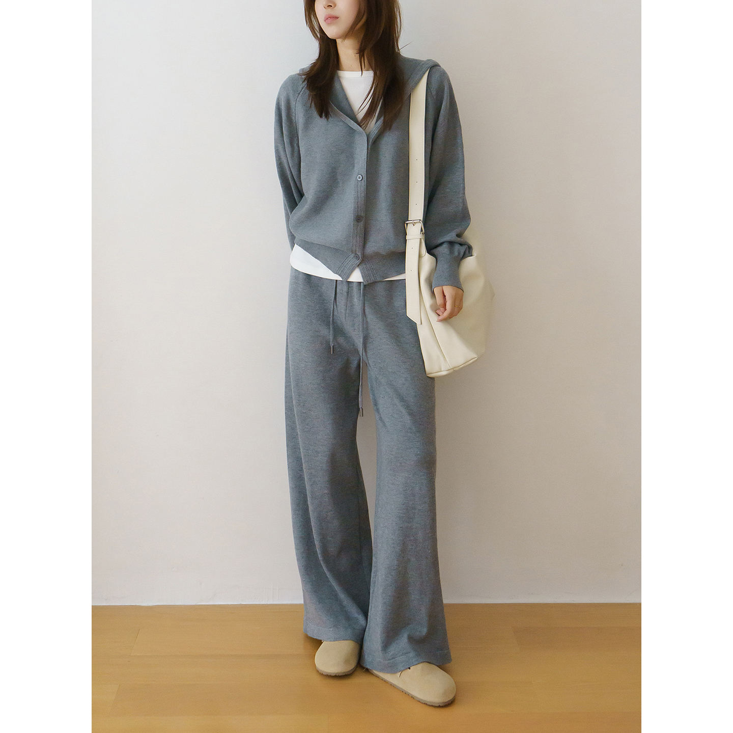 柔软连帽针织衫+针织阔腿裤