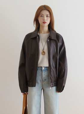 floradance美式复古宽松皮衣女2026春新款高级感PU机车服夹克外套