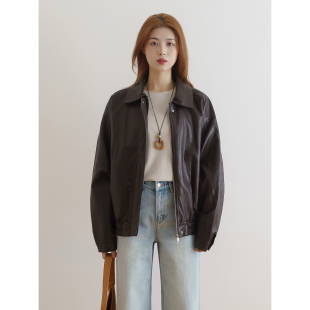 floradance美式 高级感PU机车服夹克外套 复古宽松皮衣女2026春新款