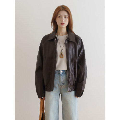 floradance美式复古宽松皮衣女2026春新款高级感PU机车服夹克外套
